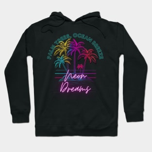 Palm Trees Ocean Breeze Neon Dreams Retro Miami Beach Hoodie